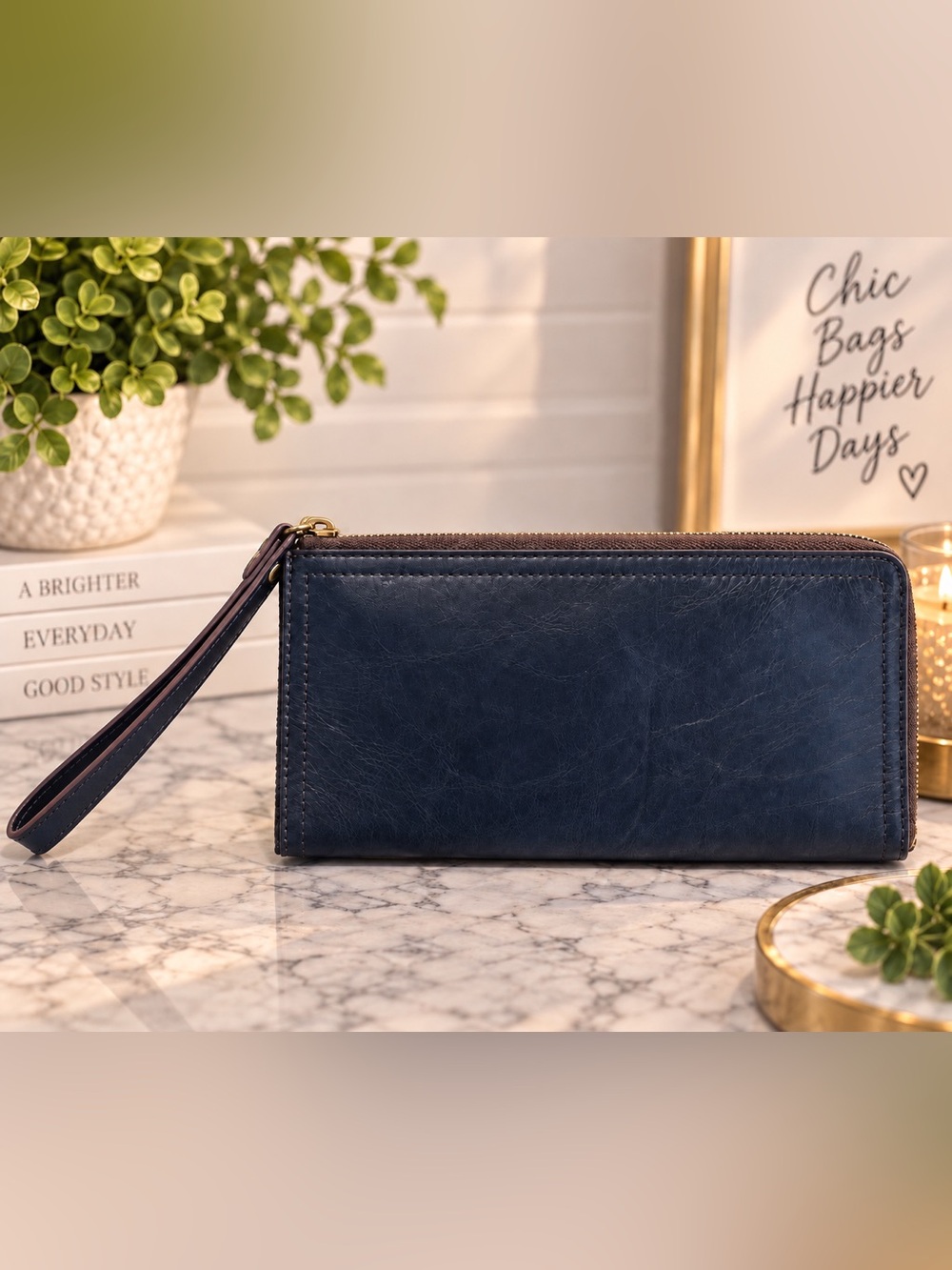 HOBO International Black Leather Zip-Around Wristlet Wallet